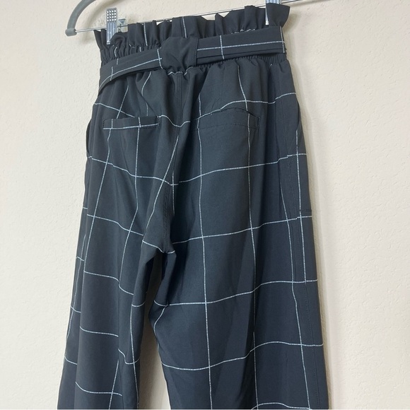 Albion Windowpane Bow Belt Capri Pant Black White Check Paperbag Waist - Picture 11 of 13